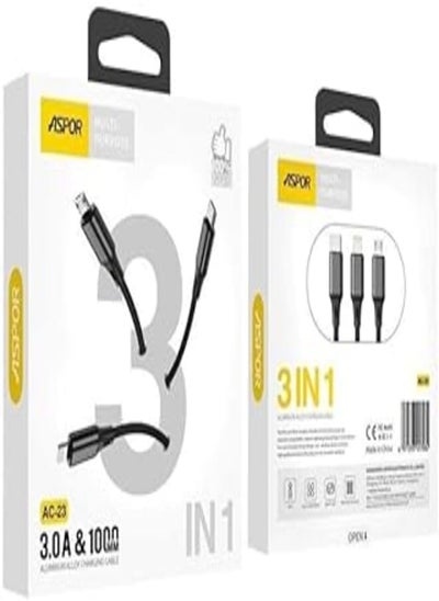 اشتري ASPOR AC-23 3 IN 1 CABLE I(IPHONE-MICRO-TYPE-C) 1M 3.0A - Black, USB في مصر