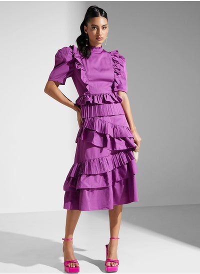 Buy Puff Sleeve Frill Dress in Saudi Arabia