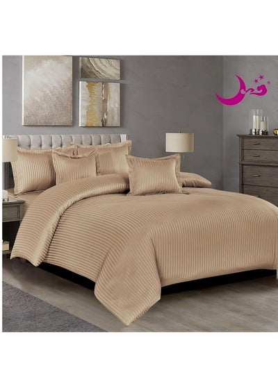 Buy Brown 4-Piece Single Size Striped Hotel Bedding Set in Saudi Arabia