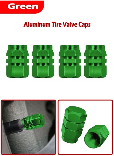 Buy Aluminum Tire Wheel Rims Stem Air Valve Caps Tyre Cover Green (Pack of 4PCs) in UAE