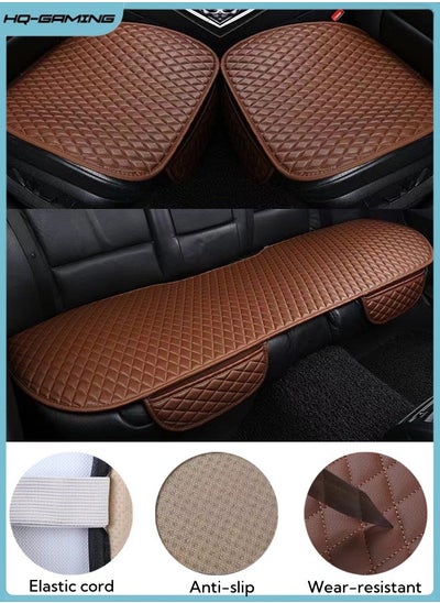 Buy 3PCS Universal Car Seat Cushion Set, Pu Leather Car Seat Bottom Covers Protectors, Include 1 Pair Front Driver Seat Pad Mat and 1 Rear Bench Cover Universal Fits 90% Of Vehicles (Coffee) in Saudi Arabia