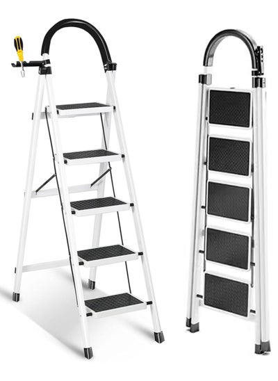 Buy 5 Steps Multifunction Household Indoor Folding Ladder and Storage Rack Suitable for Kitchen Home and Living Room in UAE