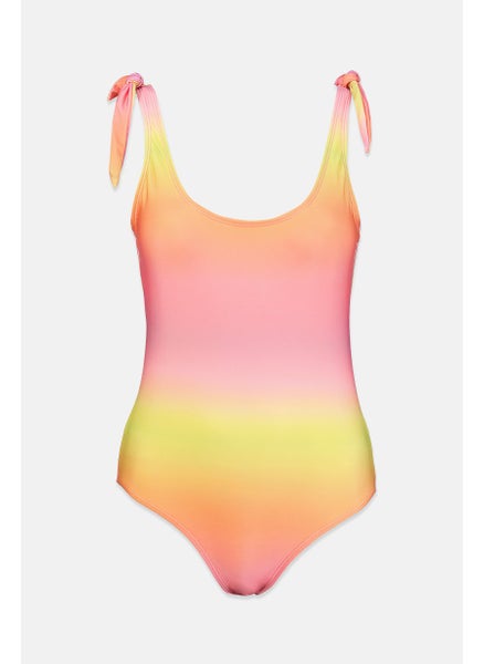 Buy Women One Piece Two,Toned Swimsuit, Pink and Orange in Saudi Arabia