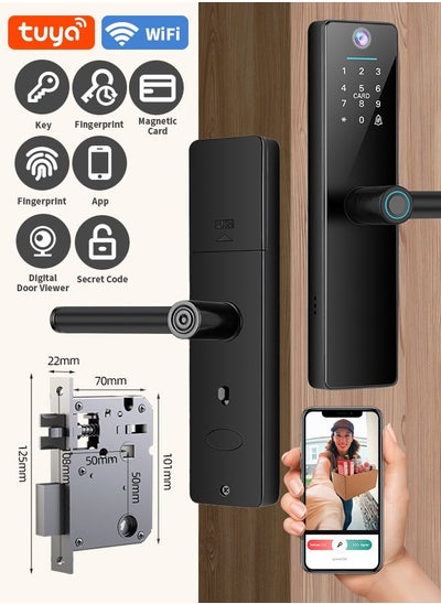 اشتري Electronic Wi-Fi APP Password Door Lock  TUYA Wifi Camera photo-Taking Electronic Smart Digit Door Lock Fingerprint Door Security Viewer في السعودية