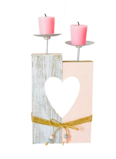 Buy Heart Cut-out Wooden Decorative Candle Holder 30x16cm in UAE