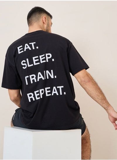 Buy Oversized Back Slogan Active T-Shirt in Saudi Arabia