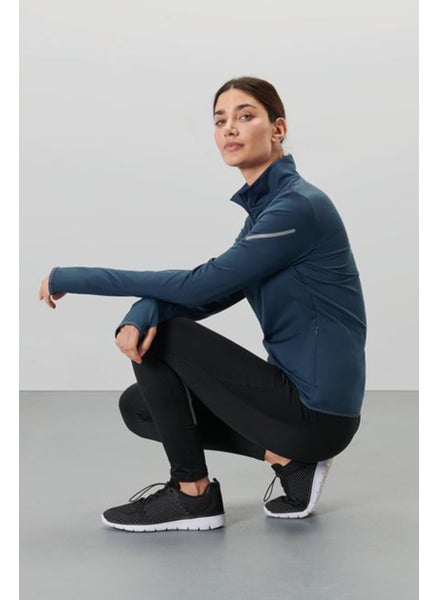 Buy Women Slim Fit High Neck Long Sleeves Training Sweatshirt, Navy in UAE