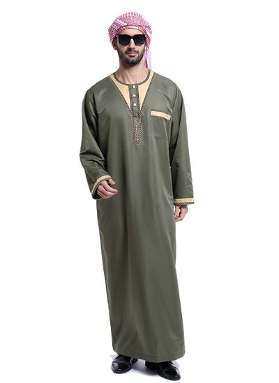 Men's Muslim Arab Long Sleeve Kaftan Middle Eastern Man Kandora Thobe ...