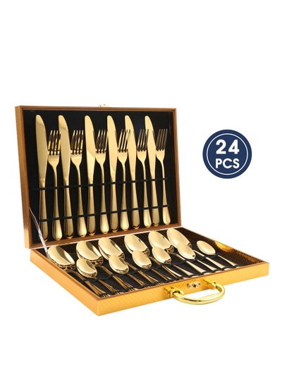 اشتري 24-Piece Stainless Steel Cutlery Set Golden في الامارات