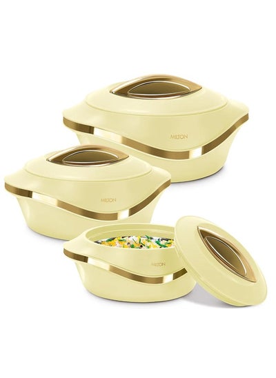 اشتري Set of 3 Inner Stainless Steel Hotpot (500 ml, 1000 ml, 1500 ml) Beige/Gold في السعودية