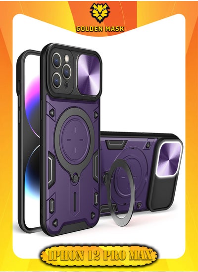 Buy GOLDEN MASK For iPhone 12 Pro Max Armored Camera Shield Cover Camera Lend Protection, Built-in 360° (Purple) in Egypt