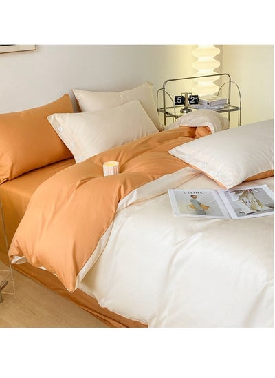 اشتري Bed Cover Set, Soft Luxurious Pure Bedsheet Set, Long-staple Cotton Simple Solid Color Bed Sheet Quilt Cover Bedding Twill Cotton Set,(Milkshake White + Pumpkin Orange,1.2m Bed Sheet Three-piece Set) في السعودية