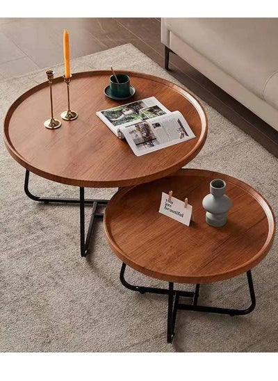 اشتري Set of 2 Coffee Tables,Nesting Side Metal Frame Circular and MDF Board,Modern Industrial Simple Style Coffee Table for Living Room Bedroom Apartment في السعودية