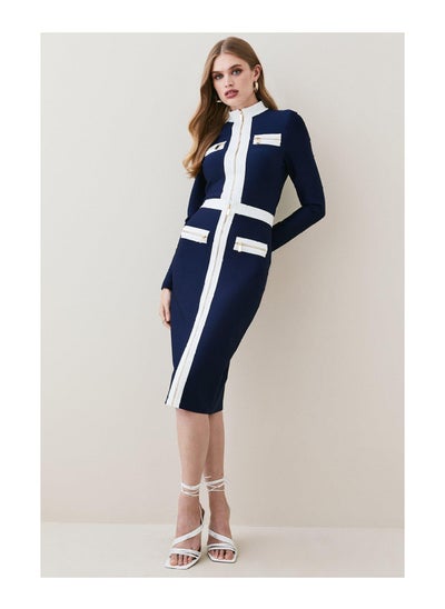 Buy Contrast Zip Pocket Bandage Knit Skirt in Saudi Arabia