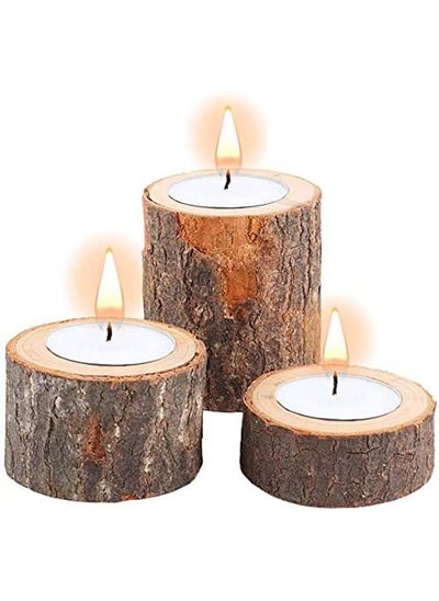 Buy Tea Light Candle Holders, Personalized Wooden Votive Tealight Holder for Centerpieces for Table, Rustic Party Birthday Holiday Home Decoration (Set of 3) in Saudi Arabia