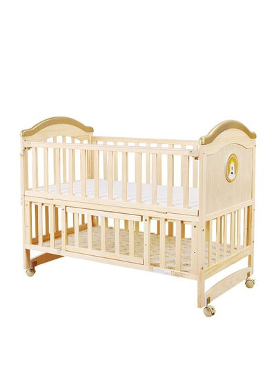 Buy Solid Wood Crib Multifunctional Solid Wood Paint Free Crib Portable Easy To Assemble, With Wheels,100*56cm in UAE