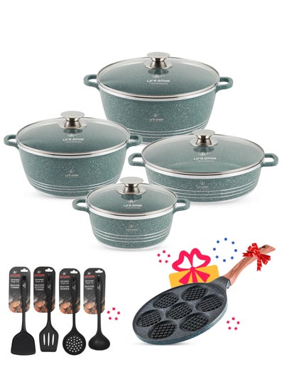 اشتري Cookware Set 13 pieces - Pots and Pans set Granite Non Stick Coating 100% PFOA FREE, Die Cast aluminum Cooking Set include Casseroles & Shallow Pot & Pancake Pan & Silicone Utensils في الامارات