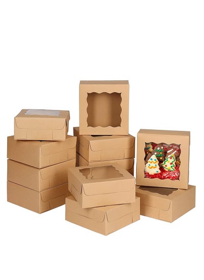 اشتري Cake Box,Brown Cookie Boxes with PVC Window Paper Bakery Boxes Pastry Boxes Cupcake Boxes, for Pies, Donuts, Cookies and Muffins, Small Natural Craft Paper Box (20 Pcs, 4 x 4 x 2.5 Inches) في الامارات