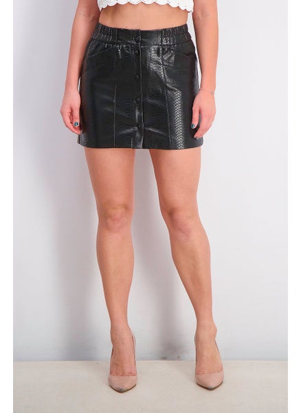 Buy Women Snake Print Textured Mini Skirt, Black in UAE