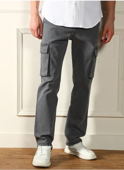 Buy Mid Rise Straight Fit Cargo Stretchable Jeans in Saudi Arabia