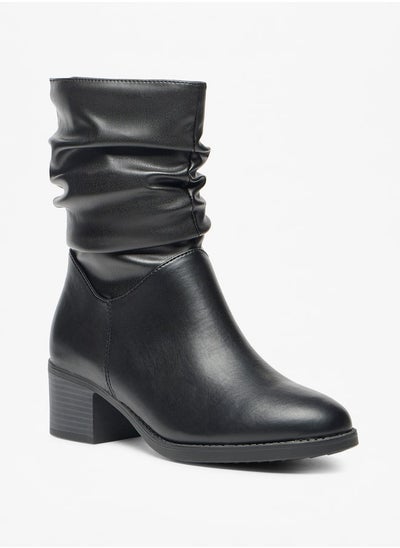 اشتري Women's Ruched High Shaft Boots with Zip Closure and Block Heels في السعودية