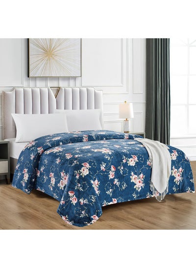 Buy King Size Flannel Bed Blanket 200x220cm Ultra Soft Lightweight Microfiber Bed Blanket with Floral Print for Bed Sofa, Sofa, Travel in Saudi Arabia