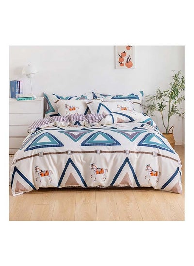 اشتري 6-Piece King Size Duvet Cover Set Microfibre Patina 1 Duvet Cover 220x240 cm, 1 Fitted Sheet 200x200+25 cm, 4 Pillow Cases 48x74cm Multicolour في الامارات