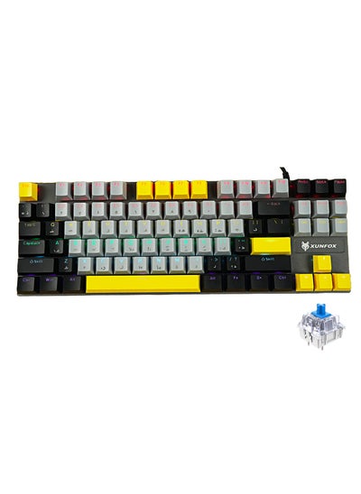 Buy English Arabic Mechanical Gaming Keyboard with RGB Backlit, USB Wired 87 Keys Blue Switch Keyboard for Windows PC Gamers Black Yellow in Saudi Arabia