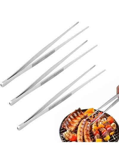 Buy 3 Packs Kitchen Cooking Tweezers 12 Inches, Stainless Steel Tweezer Tongs for BBQ/Cooking/Sea food, Extra-Long Food Tongs with Precision Serrated Tips in UAE