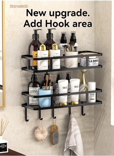 Buy Bathroom Organizer Rack 2 Pack, Shower Caddy, Adhesive Bathroom Organizer, No Drilling, Large Capacity, Rustproof Stainless Steel Bathroom Shower Organizer with 10 Hooks（Black） in Saudi Arabia