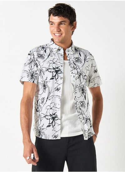 Buy Lee Cooper Regular Fit All-Over Floral Print Shirt with Short Sleeves in UAE