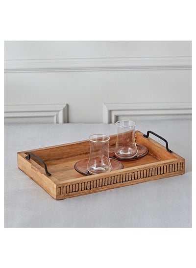 Buy Earthy Vibe Wooden Tray with Handle 38 cm in UAE