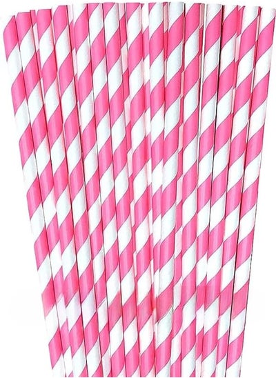 اشتري Premium Disposable Biodegradable Striped Paper Straws, Biodegradable Paper Straws - Durable and Eco-Friendly ((26 Pack, Pink)) في مصر