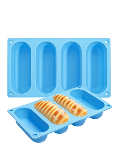 اشتري Hot Dog Bun Pan 2 Pcs Silicone Hot Dog Bun Mould Mini Baguette Baking Tray Mini Loaf Tins for Hot Dog Bun, Mini Cakes, Bread في السعودية