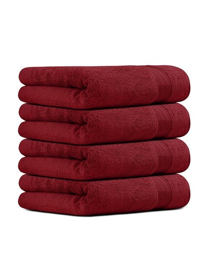 اشتري 4 PC 70X140 CM 550 GSM Luxury Home Linen, 100% Premium Cotton, 550 gsm, High Quality Weaving, Durable, Soft and Absorbent,  4 Bath Towel 70x140cm, Burgandi, Made in Pakistan, في الامارات