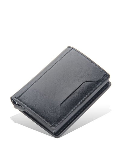 اشتري Slim Wallet for Men RFID Smart Front Pocket Minimalist Leather Wallet Antimagnetic Anti Theft Medium Deposit ID Money Bank Card Size Men Gift  Black في الامارات