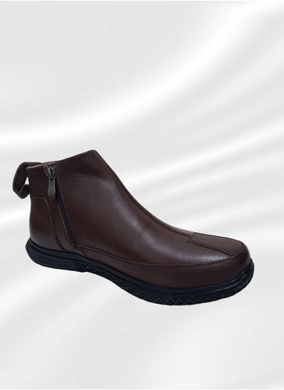 Buy Brown Chelsea boots without laces made of genuine natural leather and a toe sole in Saudi Arabia