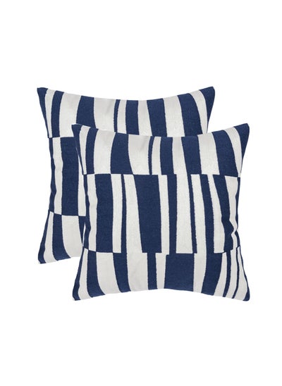 Buy 2 Piece Embroidered Cushion cover (45X45 cm) without filler Blue in Saudi Arabia