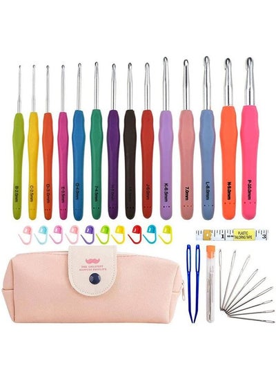 Buy Soft Grip Handles Crochet Hooks Smooth Knitting Needles Kit Weave Yarn Set with Bag-14pcs in UAE