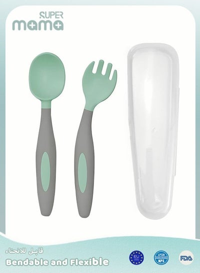 Buy 2 PCS Baby Silicone Training Spoons for Babies and Toddlers First Stage Infant Durable Weaning Feeding Utensils in Saudi Arabia
