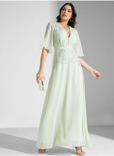 Buy Embellished Flutter Sleeve Dress in Saudi Arabia