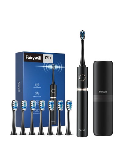 اشتري P11 Ultrasonic Portable Electric Toothbrush with 8 Brush Heads and Travel Case Set في الامارات