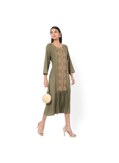 اشتري SHORT PRINTED CASUAL STYLE OLIVE GREEN COLOUR ARABIC KAFTAN JALABIYA DRESSES في السعودية