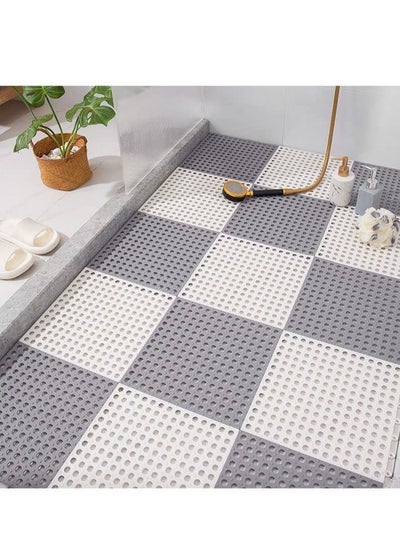 Buy 12 Pack Interlocking Non Slip Drainage Floor Tiles, 11.8 X 11.8 Inch Soft PVC Bath Shower Floor Mat with Suctions Cups, Drainage Holes for Bathroom, Kitchen, Pool, Wet Areas in Saudi Arabia