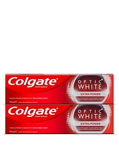 Buy Colgate Optic White Extra Power Whitening Toothpaste 75ml pack of 2 in UAE