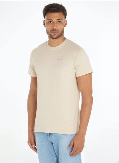 Buy Men's Linear Chest Slim T-Shirt - Cotton, Beige in UAE