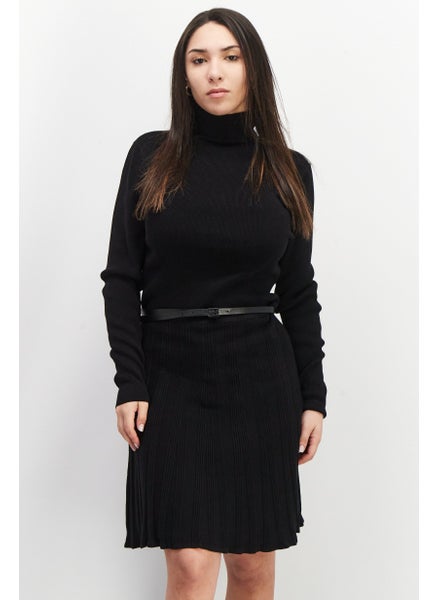 اشتري Women Belted Knitted Sweater Dress, Black في الامارات