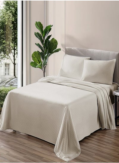 Buy Plain sheet set with fabric pattern - color: Cream-Size: 180*270+1 pillowcases. in Egypt