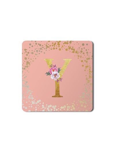 Buy Designer Leather Coasters Mat for Beverage Drinks- Custom Monogram Initial Letter Floral Pattern Alphabet - Y (Rose Pink) in UAE