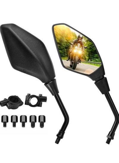 اشتري Motorcycle Mirror, Universal Motorcycle Mirror with M8 M10, Motorcycle Rear View Mirror with Holder, Mirror for Motorcycle, Moped, Scooter, Rear View Mirror Compatible with MT07 في الامارات